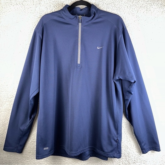 Nike‎ Dri-Fit Element Half Zip Mock Neck Sweatshirt Blue Athletic Size Large - Picture 1 of 13